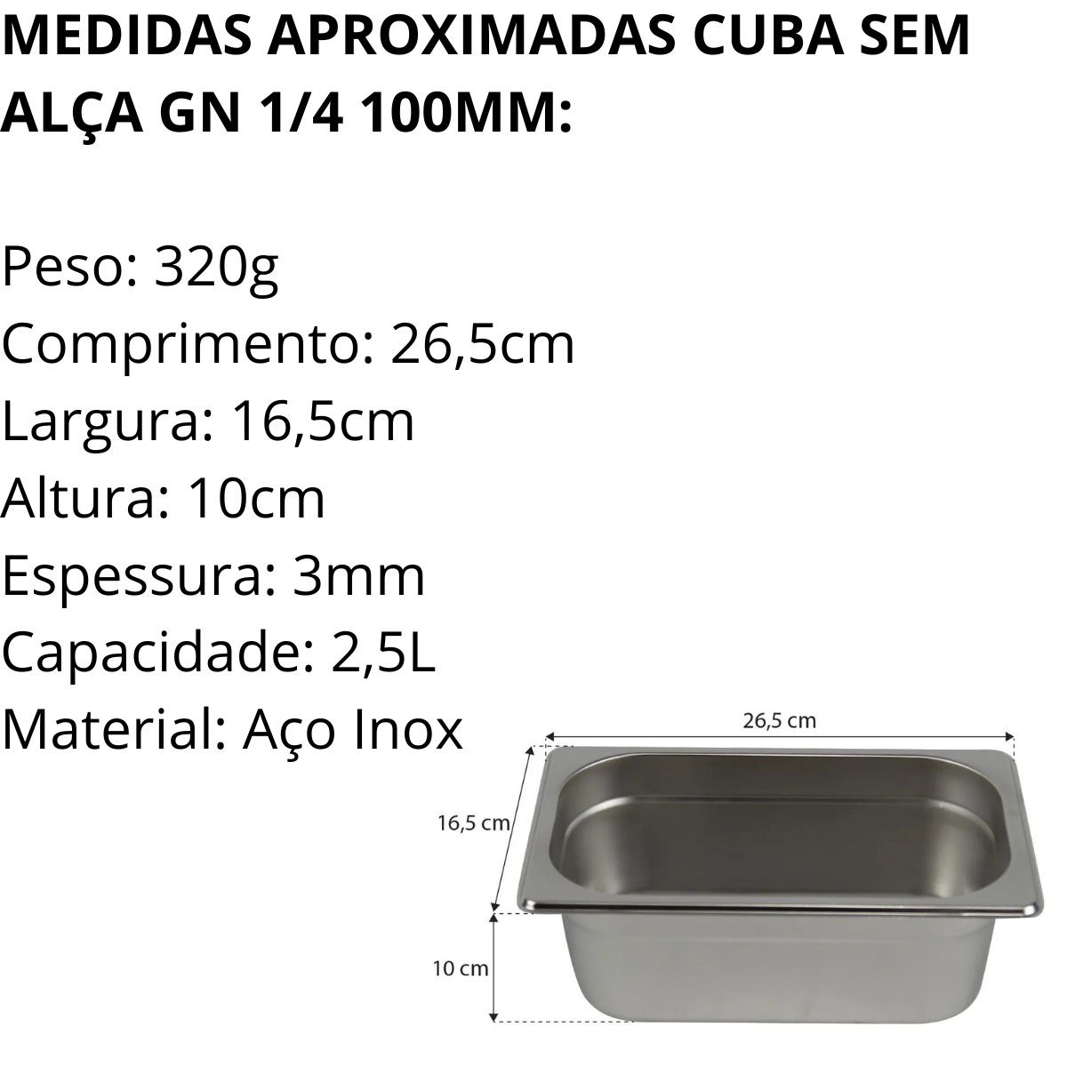 Cuba S/Alça de Inox 1/4 GN 100mm - A Gourmet