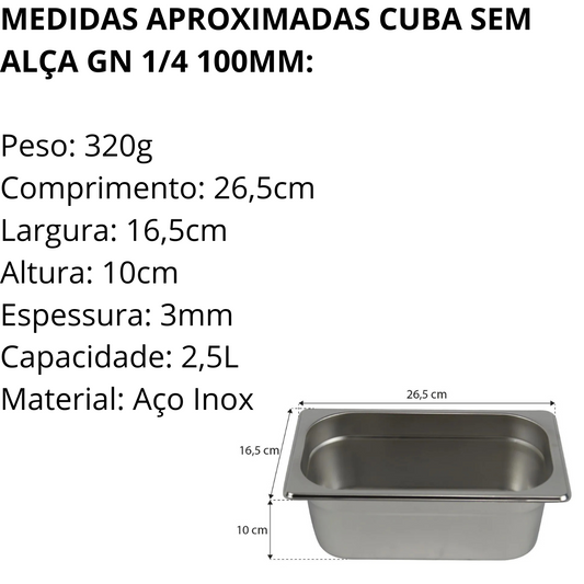 Cuba S/Alça de Inox 1/4 GN 100mm