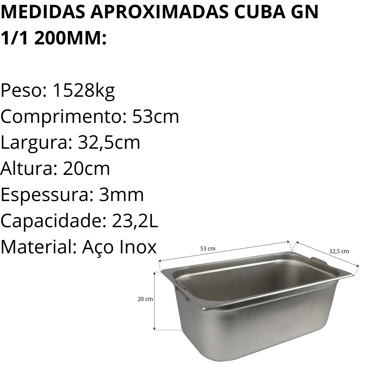 Cuba GN C/Alça 1/1 200mm Aço Inox - A Gourmet