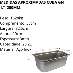 Cuba GN C/Alça 1/1 200mm Aço Inox - A Gourmet