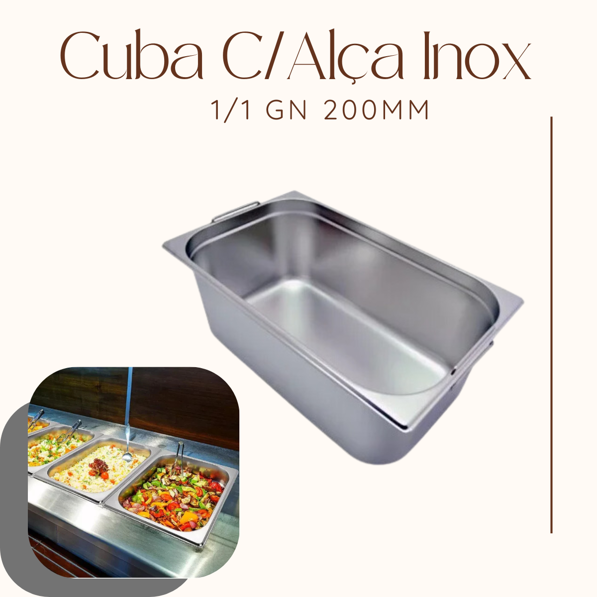 Cuba GN C/Alça 1/1 200mm Aço Inox - A Gourmet