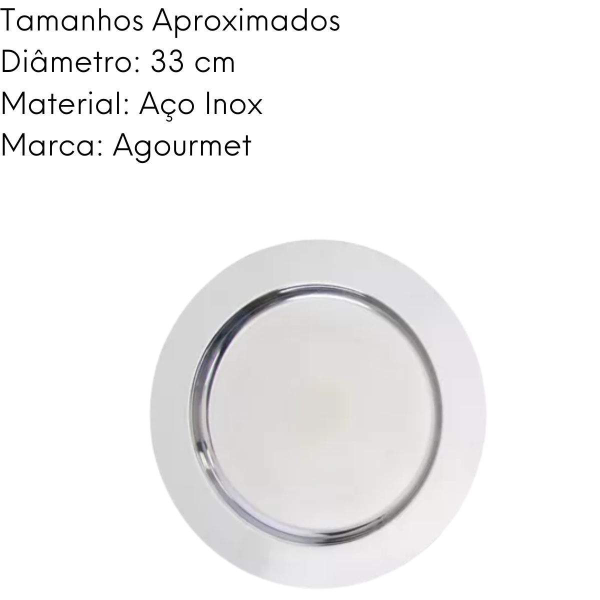 Sousplat em Aço Inox Leve 33cm Cheff Line