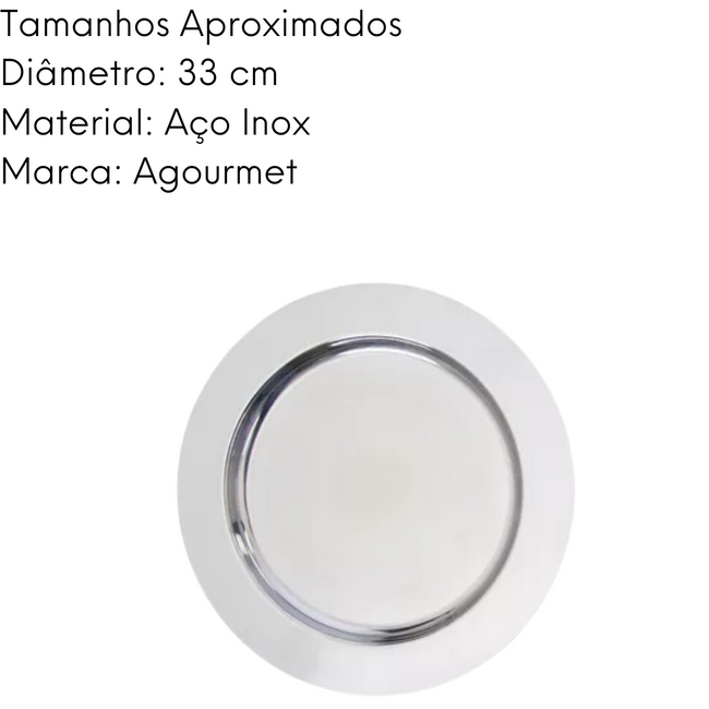Sousplat em Aço Inox Leve 33cm Main Image