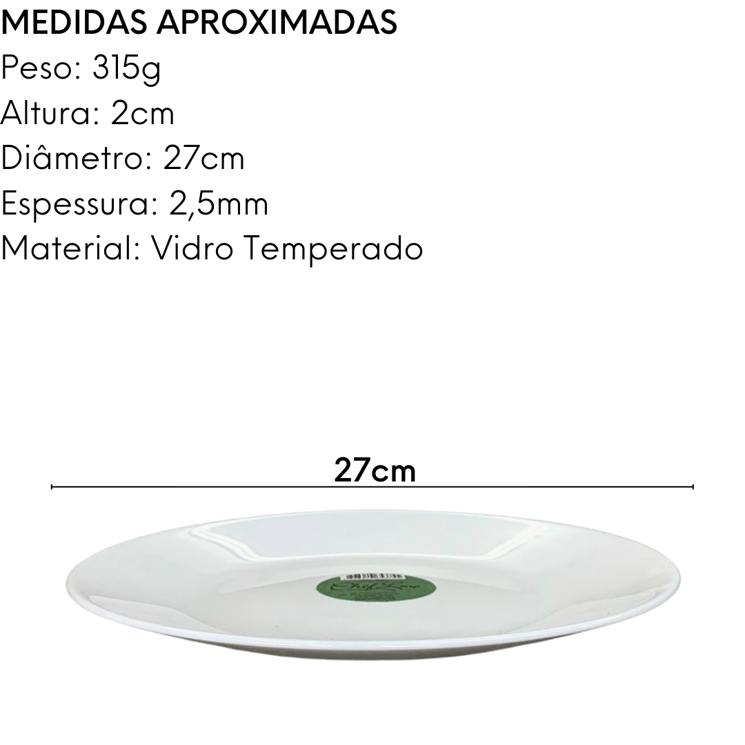 Prato Raso Opaline Vidro Temperado 27cm Cheff Line