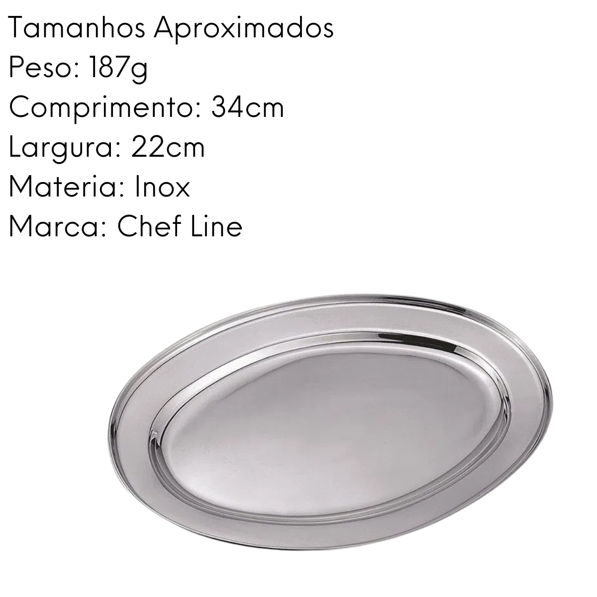 Travessa em Aço Inox Oval Rasa Cheff Line