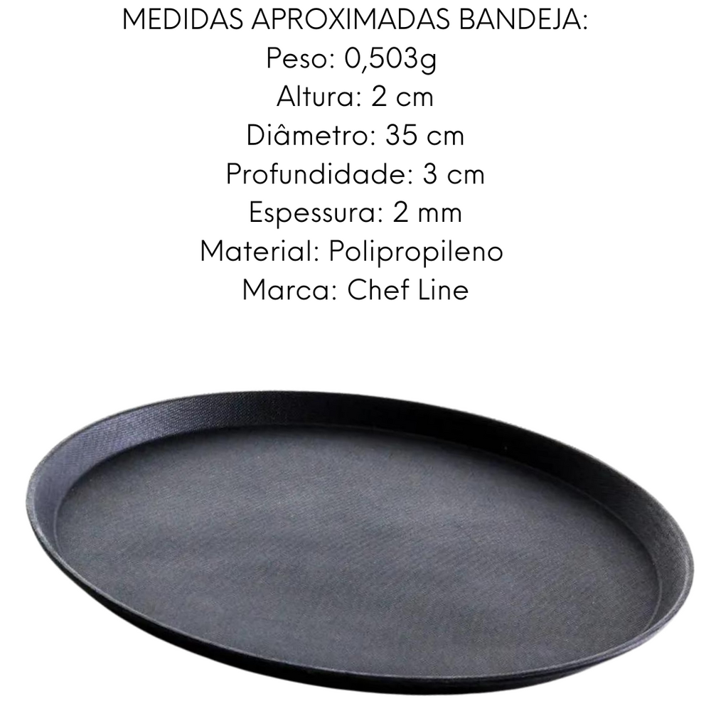 Bandeja Para Garçom Com Antiderrapante 35cm Polipropileno Cheff Line