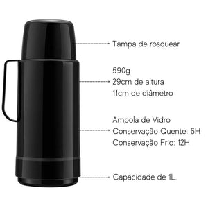 Garrafa Termica GLT Preta Rolha 1L Invicta