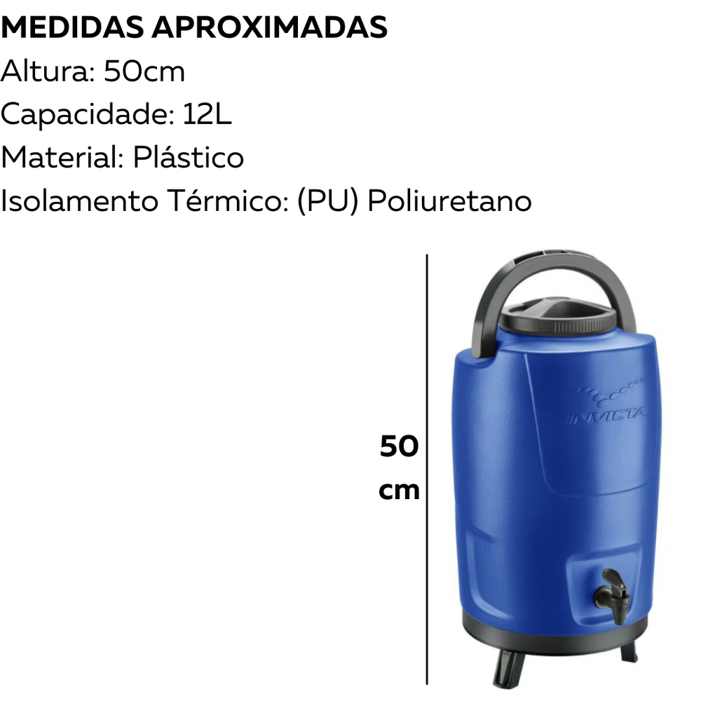 Garrafa Botijão Térmico Com Tripé Incess Azul 12L Invicta