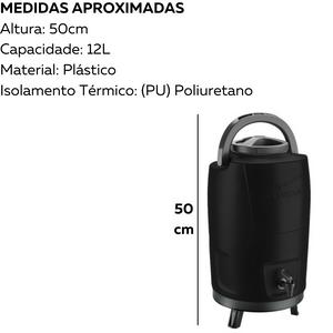 Botijão Térmico Com Tripé 12L Preto Invicta