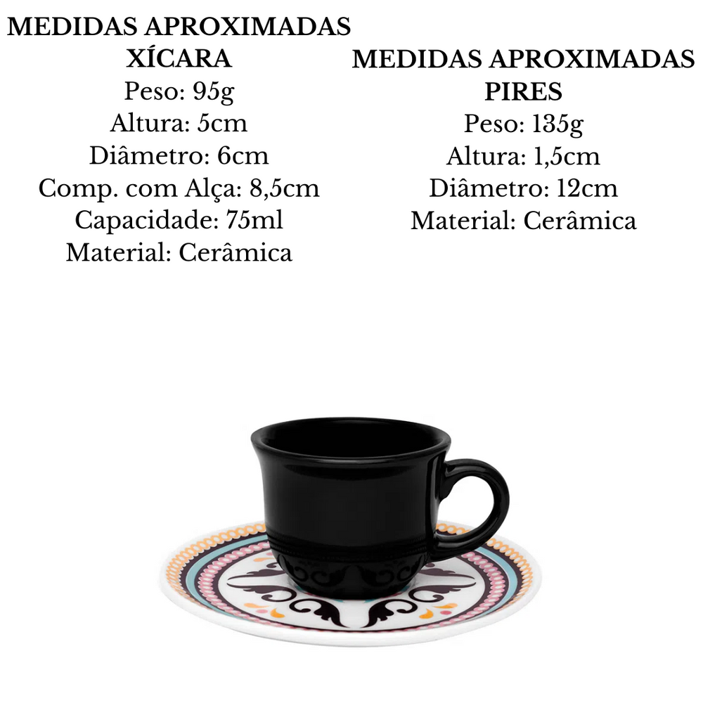 Xicara de Café Com Pires 75ml Floreal Luiza Oxford