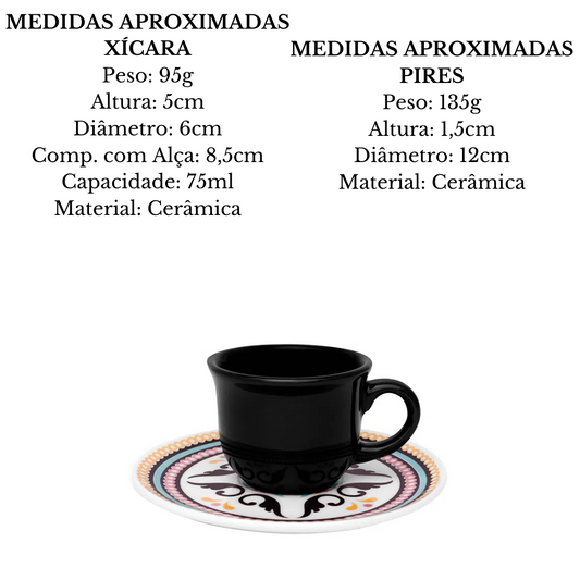 Xicara de Café Com Pires 75ml Floreal Luiza