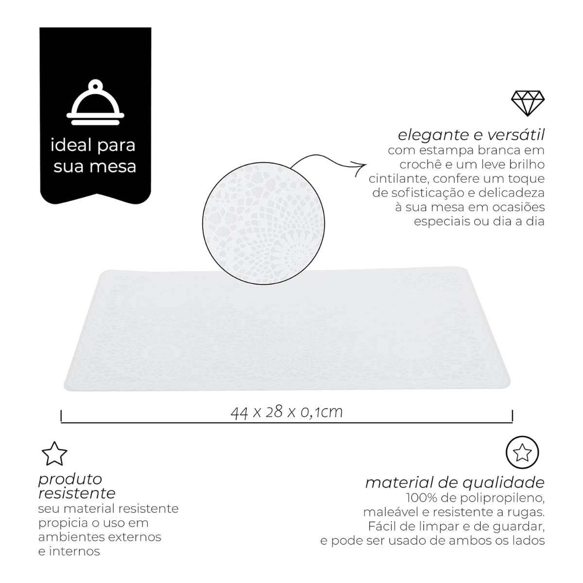 Lugar Americano Branco Estampado de Crochê Mimo Style
