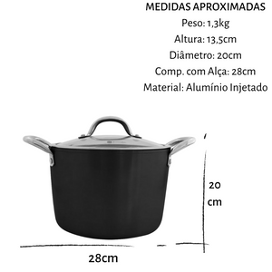 Panela Alta Tasty Preta N20 Antiaderente Com Tampa De Vidro Jomafe