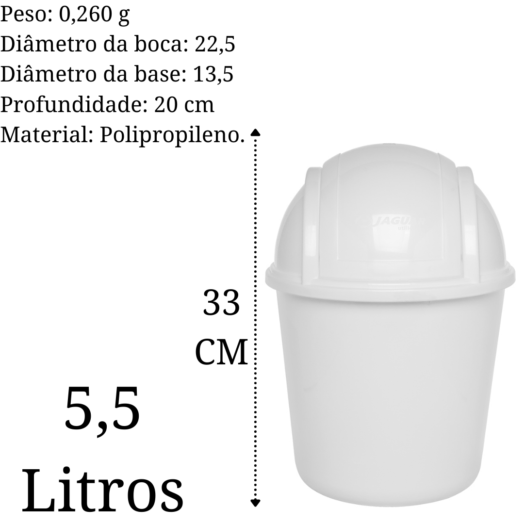 Lixeira basculante branco 5,5L Jaguar