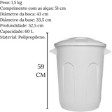 Lixeira Cesto Fechado Com Tampa Branco 60L Jaguar