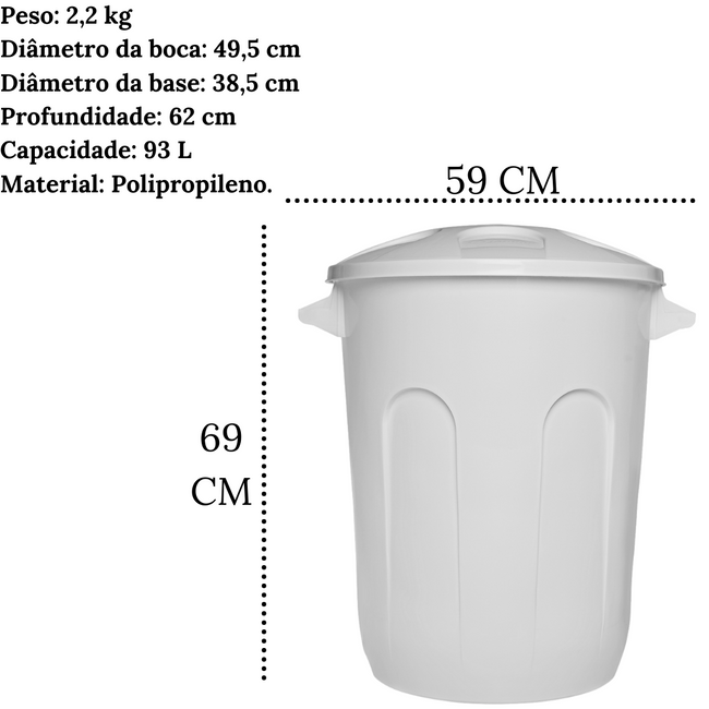 Lixeira Fechado 93L Com Tampa Branco Main Image