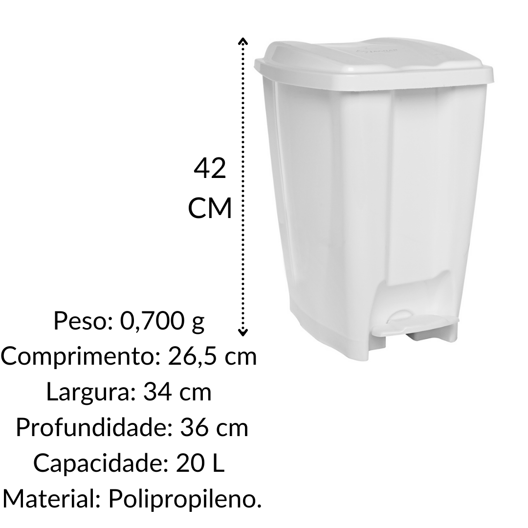 Lixeira com Pedal 20L Branca ou Cinza Jaguar