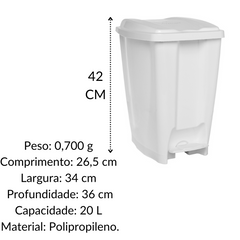 Lixeira com Pedal 20L Branca ou Cinza Jaguar