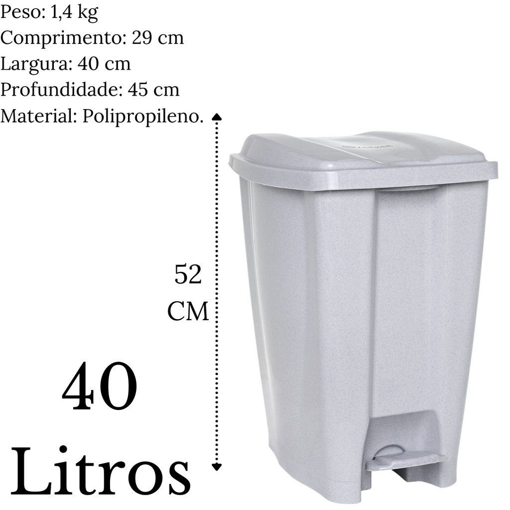 Lixeira C/ Pedal 40l Cinza Jaguar Jaguar