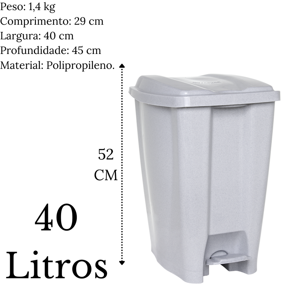 Lixeira C/ Pedal 40l Cinza Jaguar Jaguar