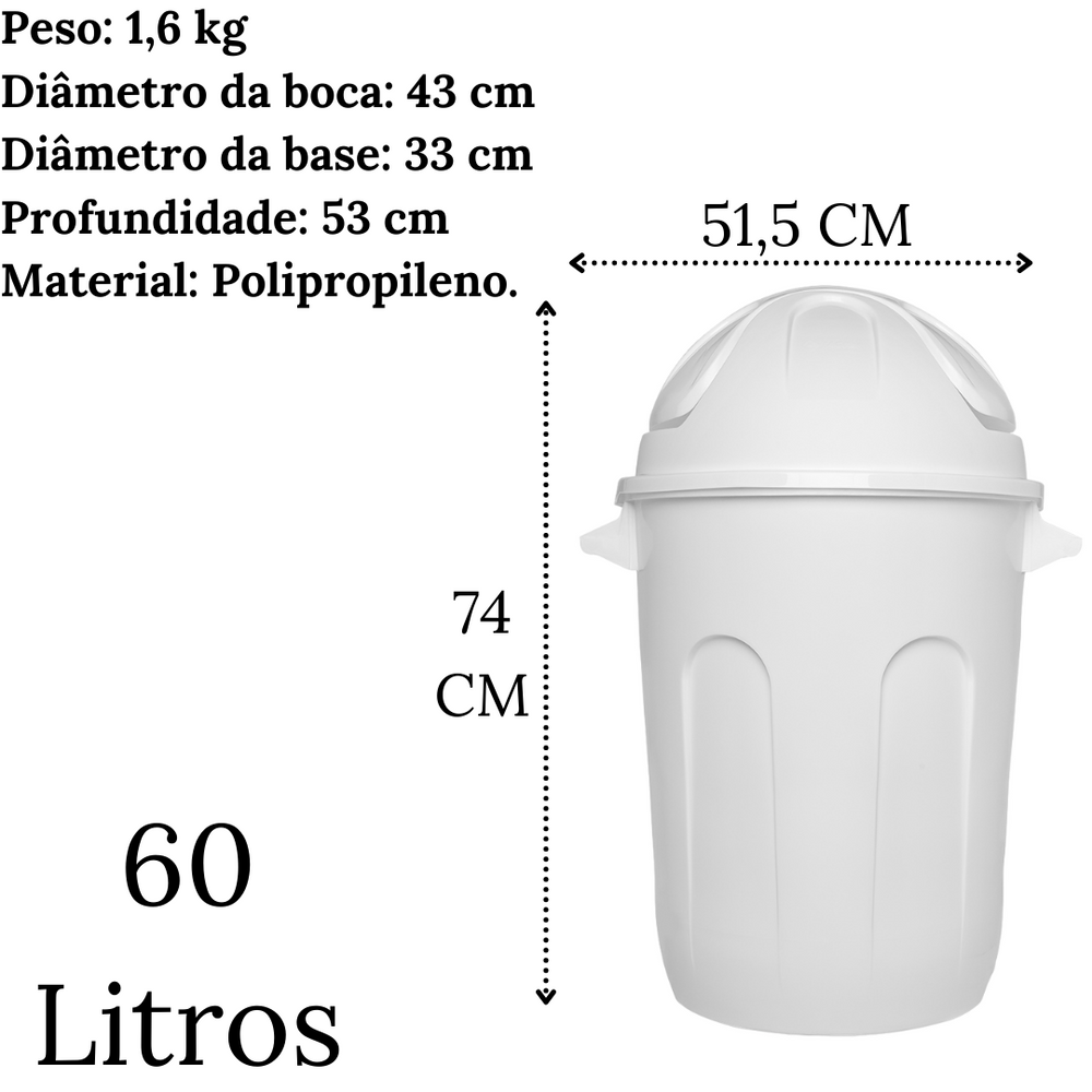 Lixeira Cesto Com Tampa Basculante 60L Branco Jaguar
