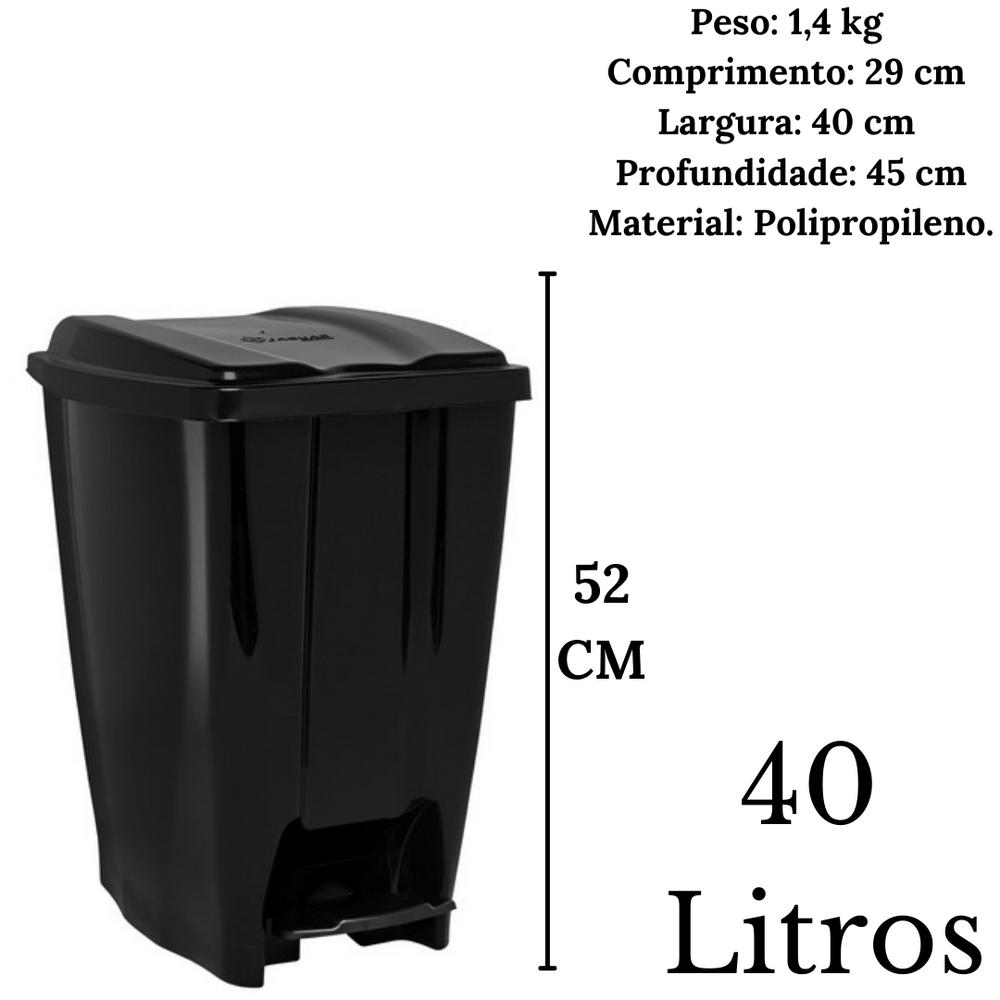 Lixeira com pedal 40L Preta Eco Nature Jaguar
