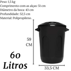 Lixeira Cesto Fechado Com Tampa Preto 60L Jaguar