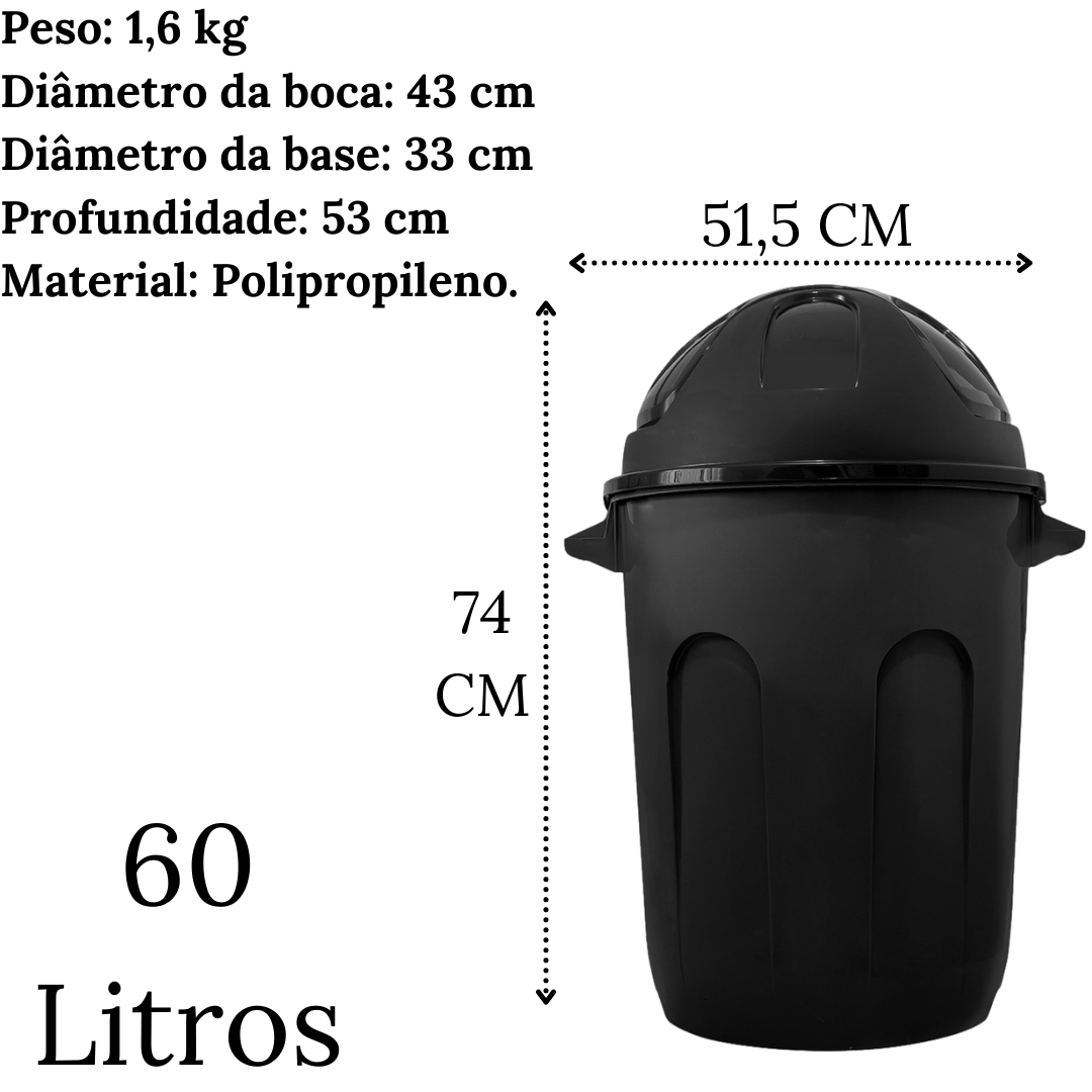 Lixeira Cesto Preto Basculante 60L Eco Nature Jaguar