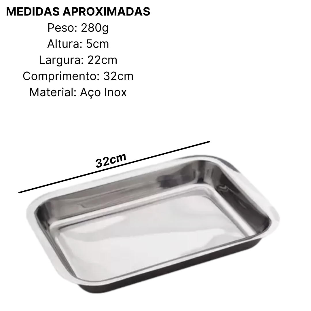 Assadeira Retangular Aço Inox 32x22 KeHome