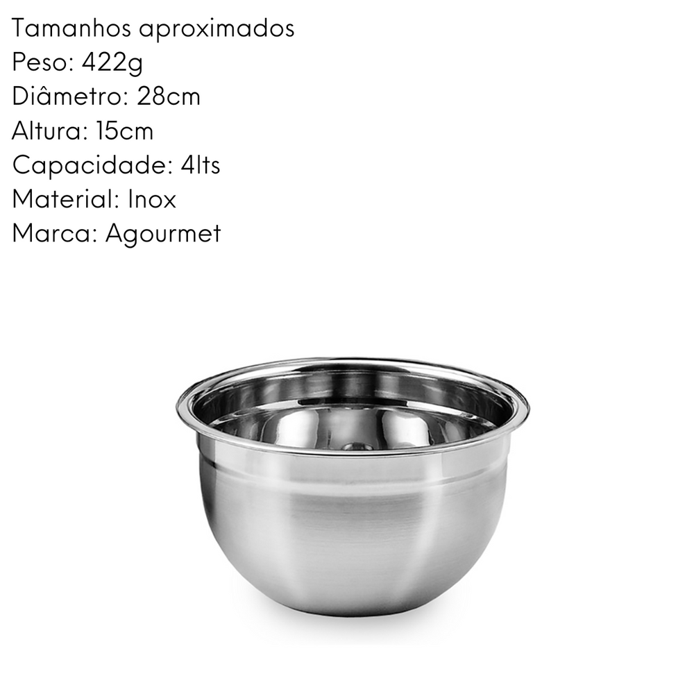 Tigela Mixing Bowl em Aço Inox 28cm KeHome