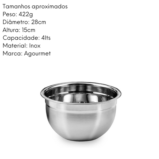 Tigela Mixing Bowl em Aço Inox 28cm