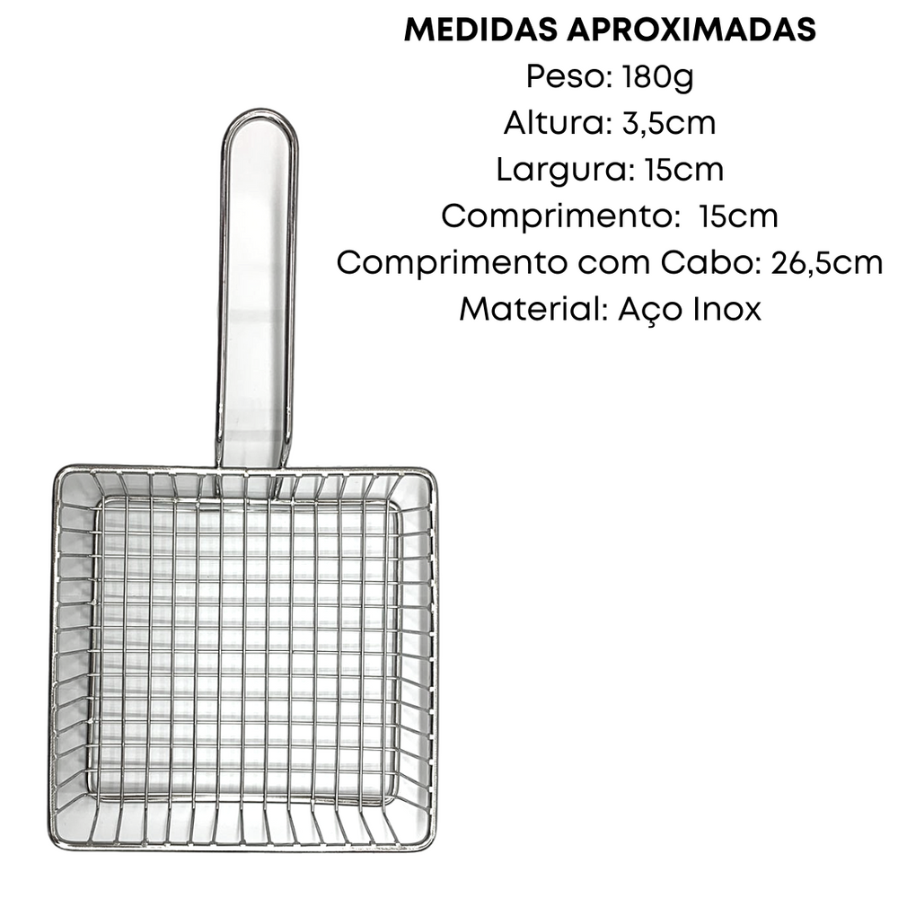 Cesta Quadrada Para Fritura e Porçoes Aço Inox KeHome
