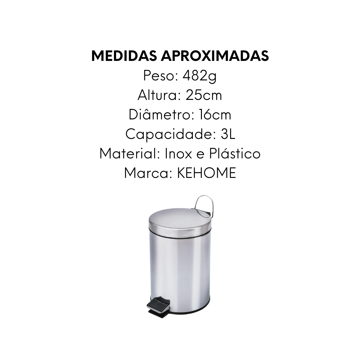 Lixeira Kehome 3L Aço Inox KeHome