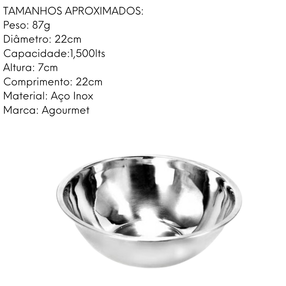 Tigela Bowl Saladeira de Aço Inox 22cm KeHome