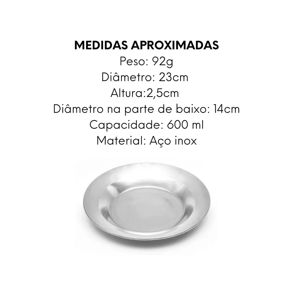 Prato Raso de Aço Inox Grande KeHome