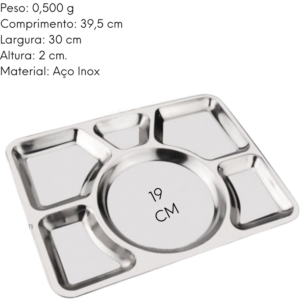 Bandeja em Aço inox Com 6 Divisórias KeHome