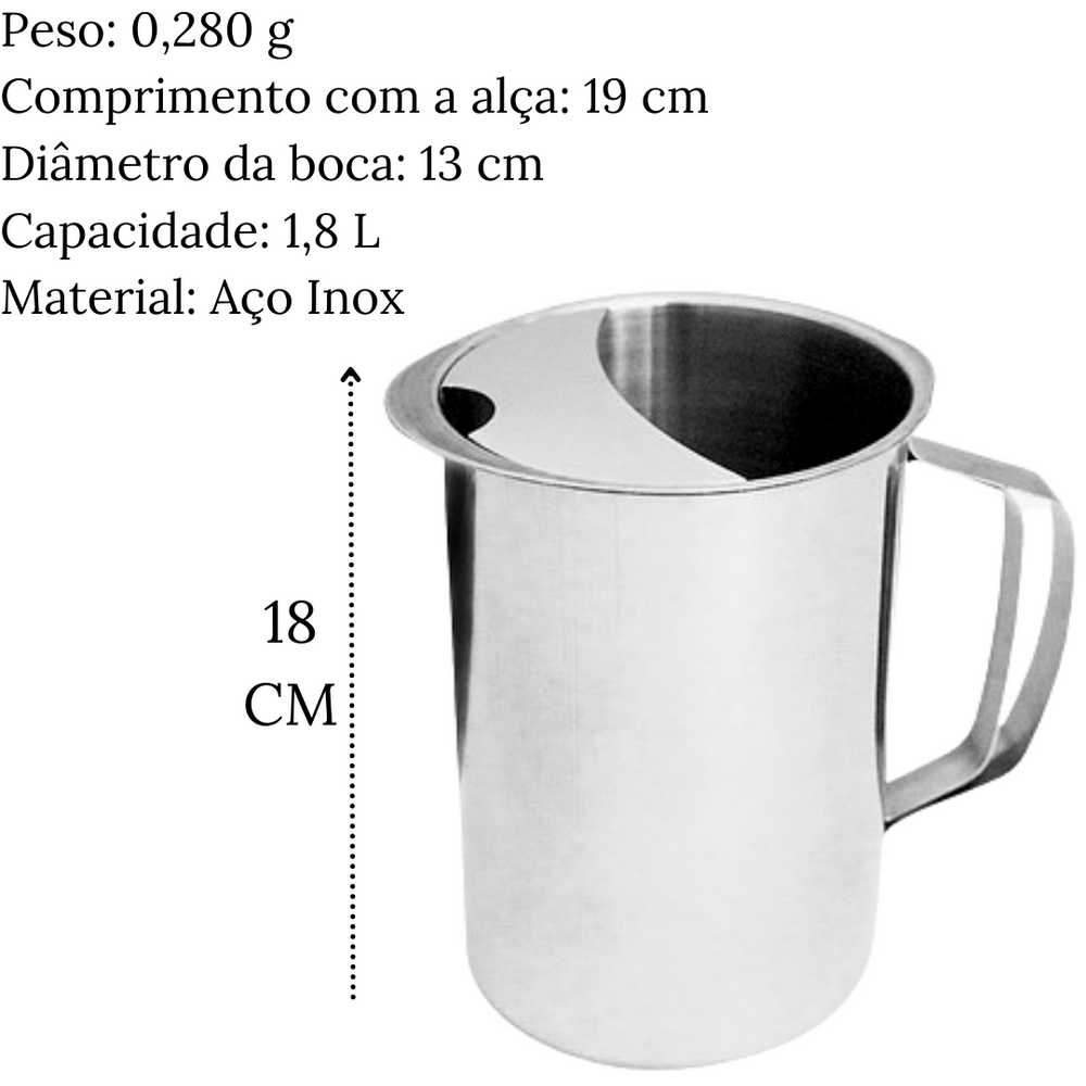 Jarra em Aço Inox com Capacidade de 1,8L KeHome