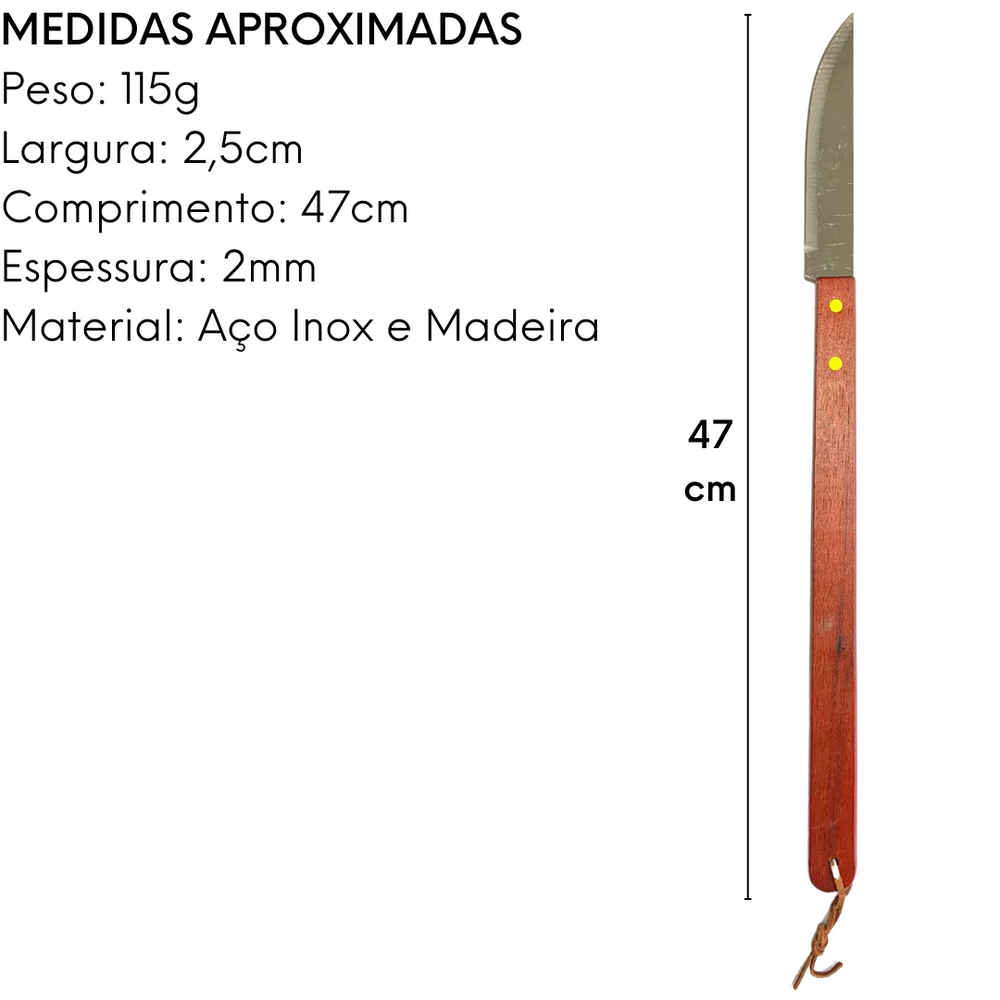 Faca Churrasco Cabo de Madeira Lamina Aço Inox KeHome