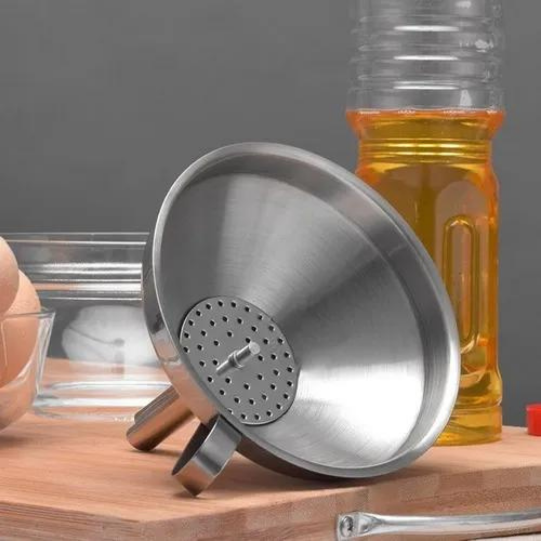 Funil Com Peneira em Aço Inox Basic KeHome