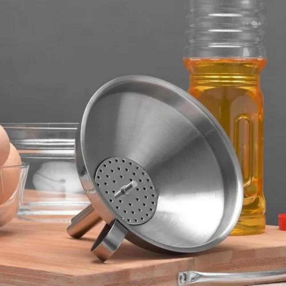 Funil Com Peneira em Aço Inox Basic KeHome