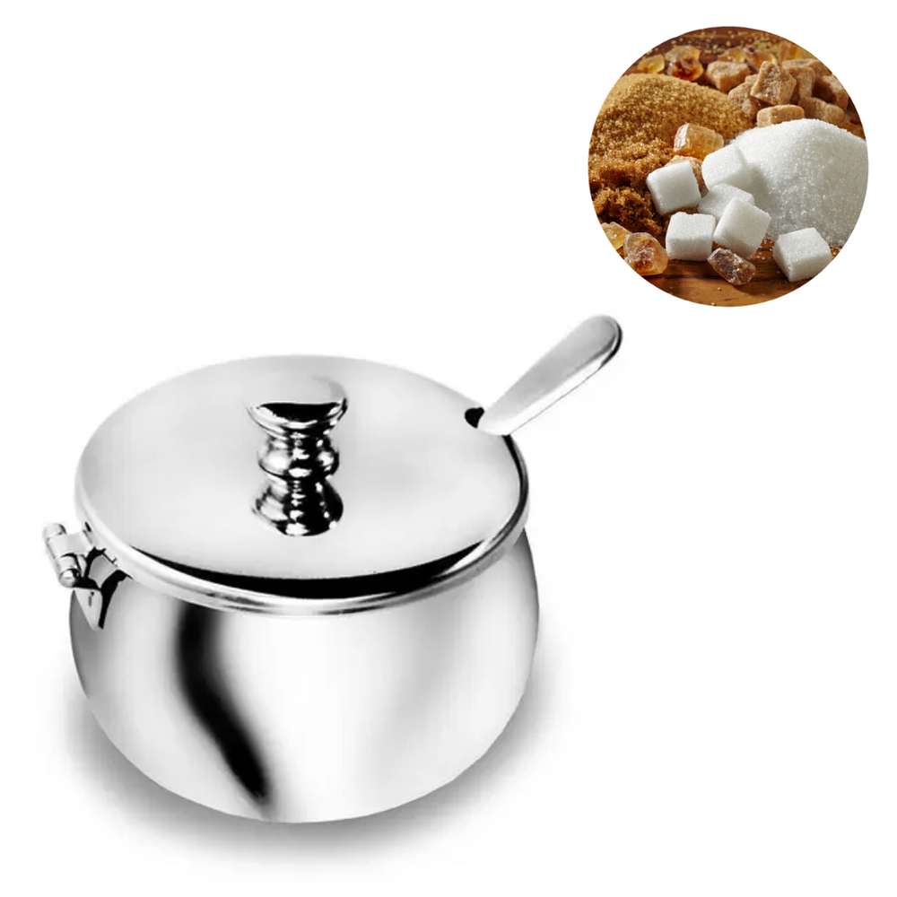 Açucareiro de Aço Inox Luxo Com Colher KeHome