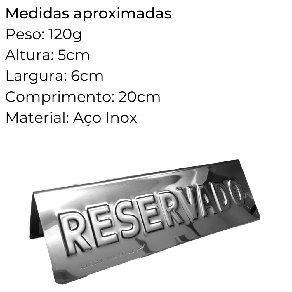 Display Placa Reservado em Aço Inox 15 cm Alissan