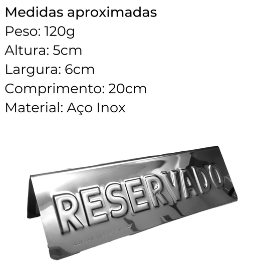 Display Placa Reservado em Aço Inox 15 cm