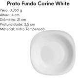 Prato Fundo Carine White 21cm Luminarc Vidro Temperado Day Home