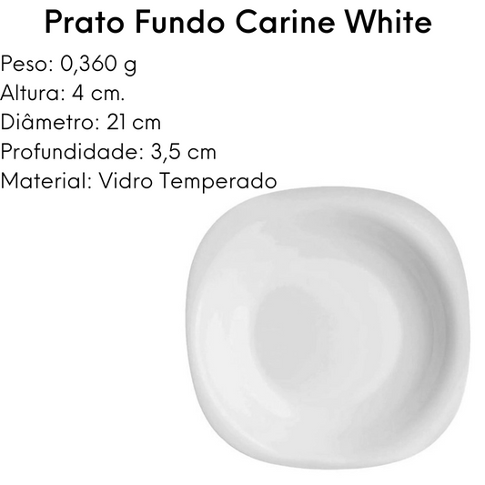 Prato Fundo Carine White 21cm Luminarc Vidro Temperado