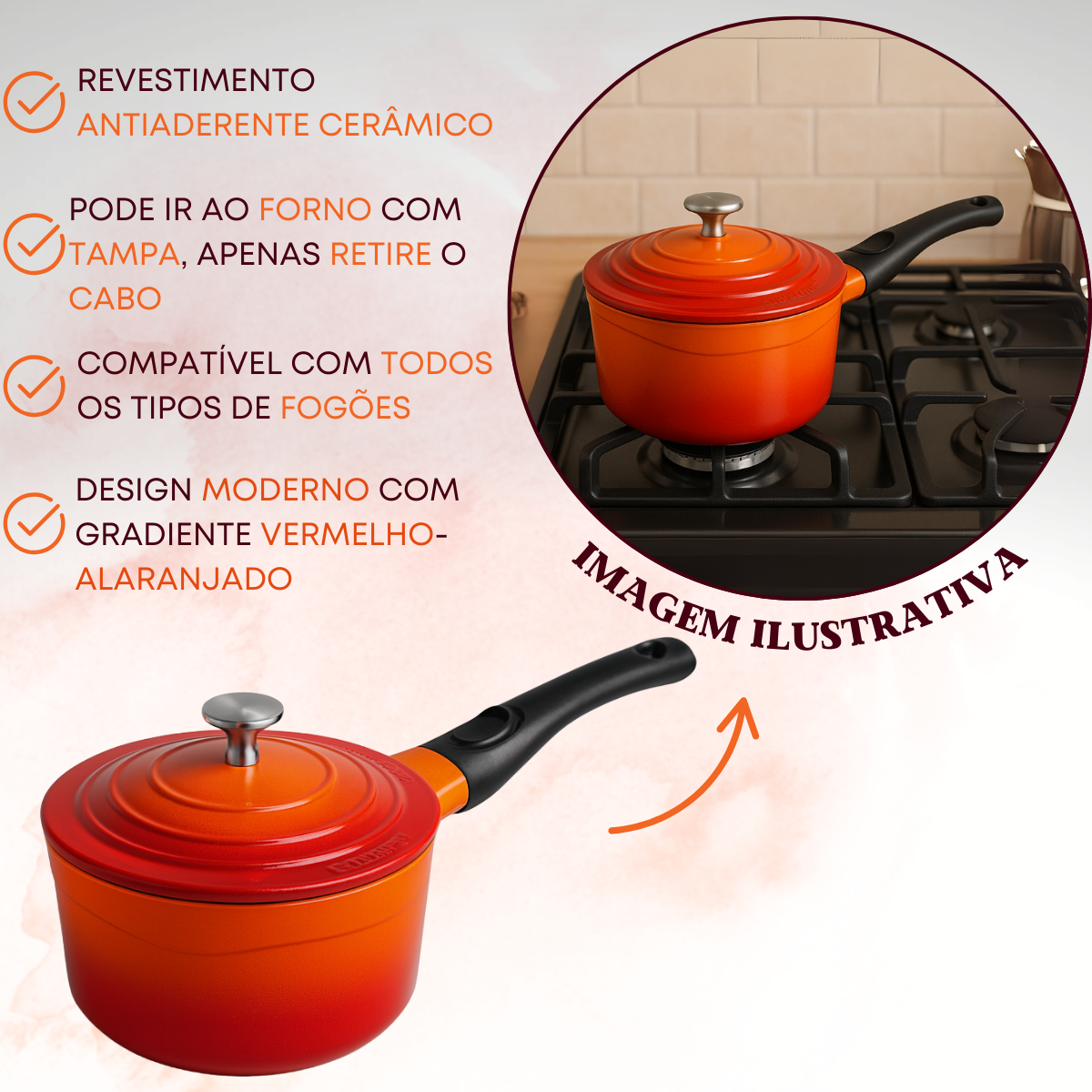 Panela Le cook 2L Degradê Revestimento Antiaderente Cerâmico