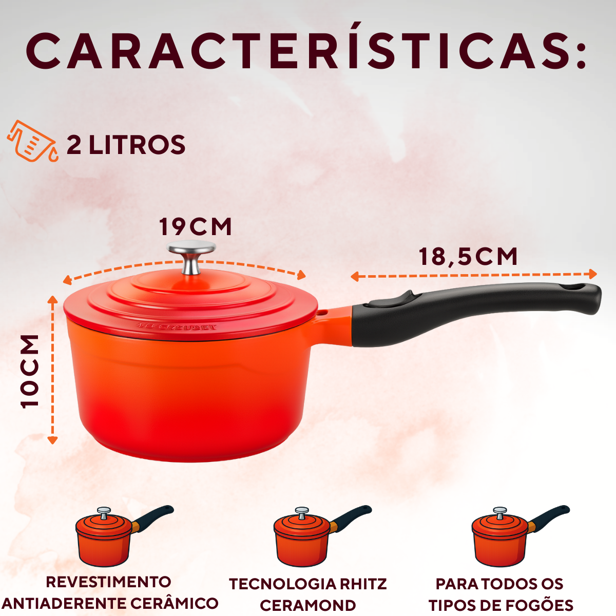 Panela Le cook 2L Degradê Revestimento Antiaderente Cerâmico
