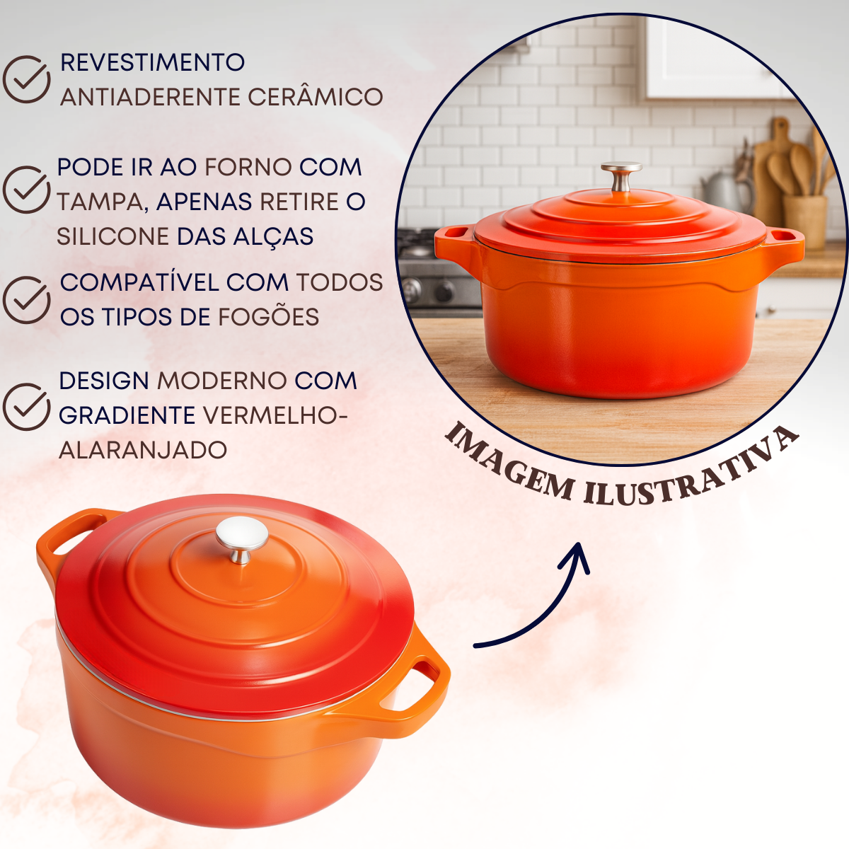 Panela Caçarola Cerâmica Antiaderente Le Cook 4,5L