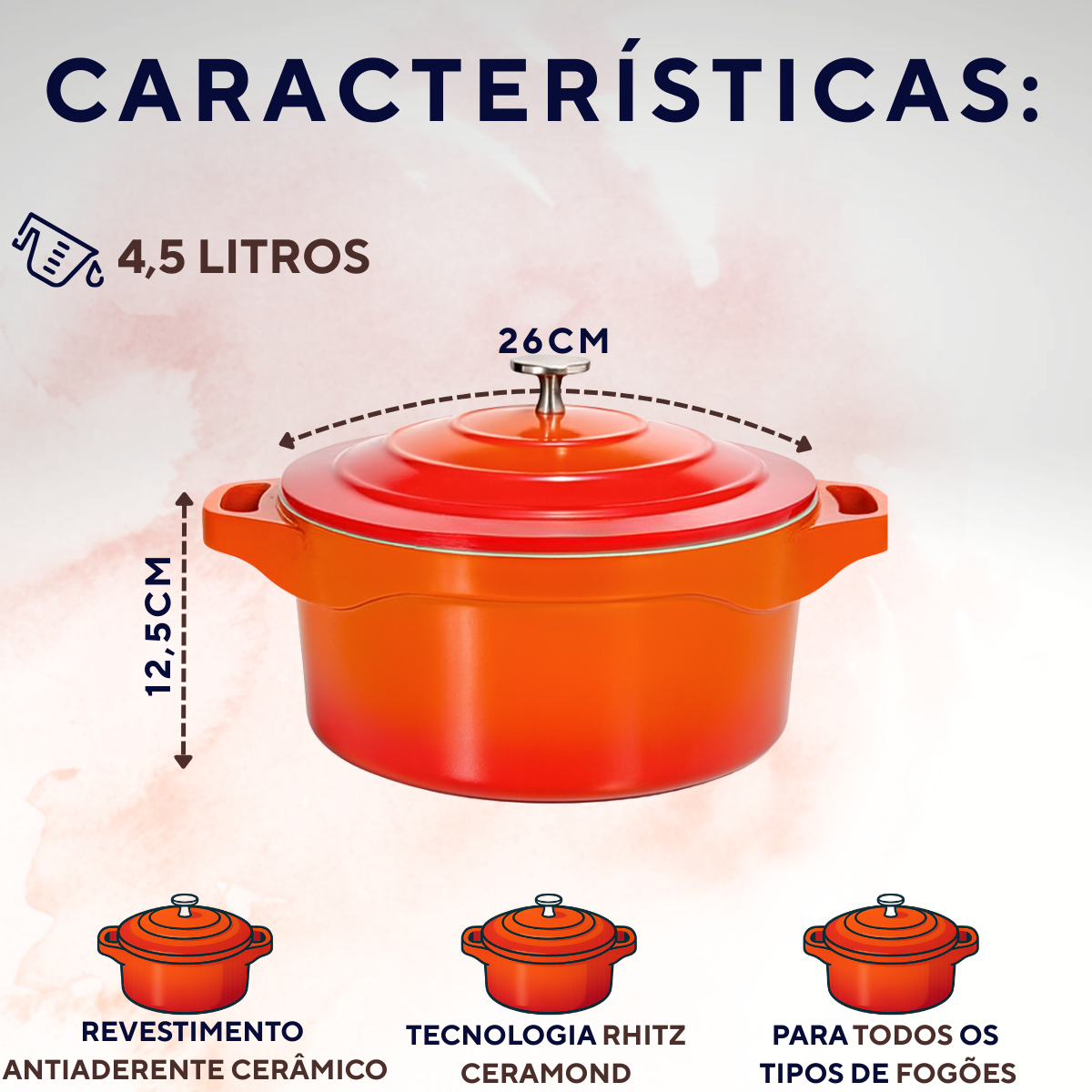 Panela Caçarola Cerâmica Antiaderente Le Cook 4,5L