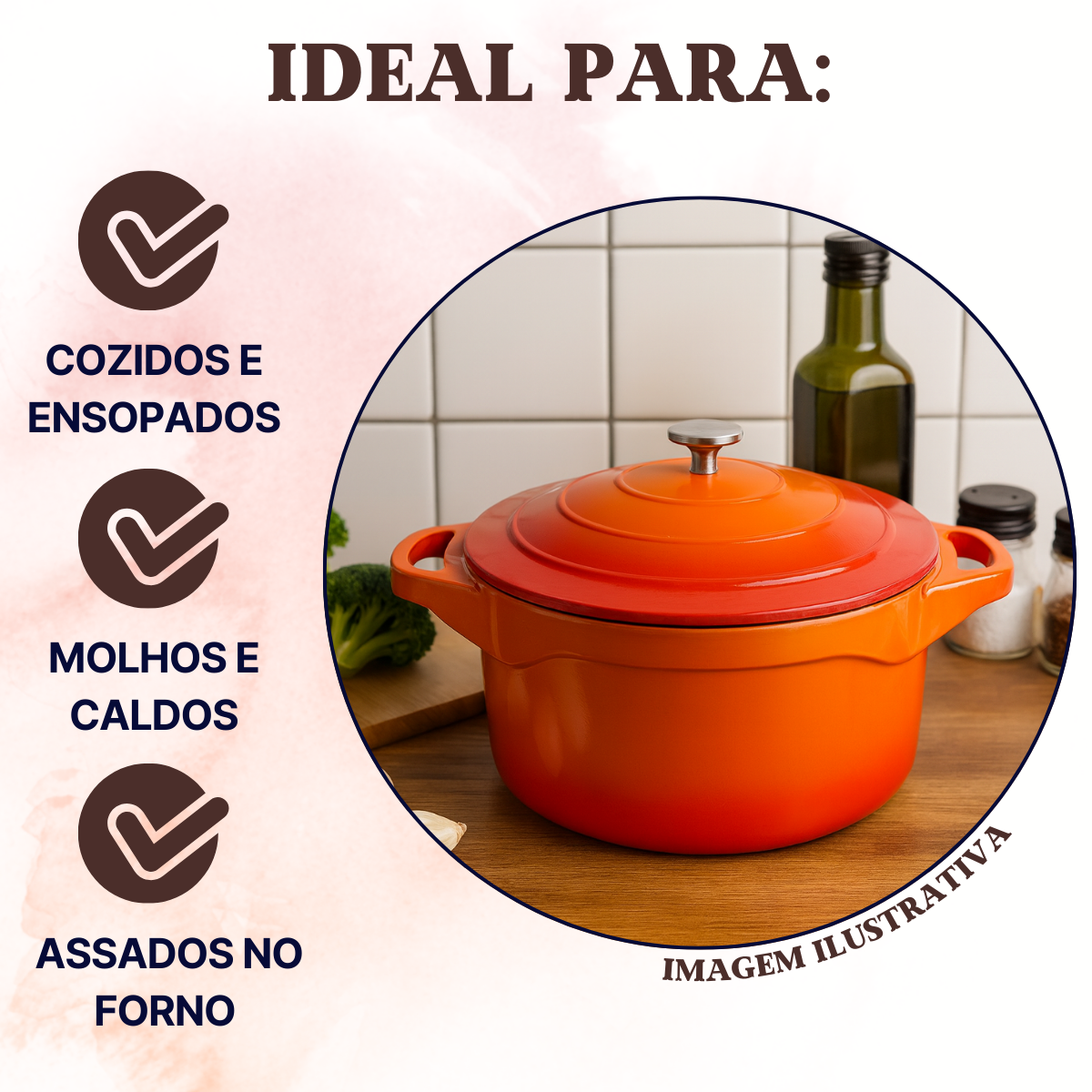 Panela Caçarola Cerâmica Antiaderente Laranja Le Cook 7,2l